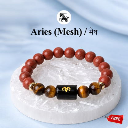 Aries (मेष राशि) Zodiac Red Jasper & Tiger Eye Bracelet