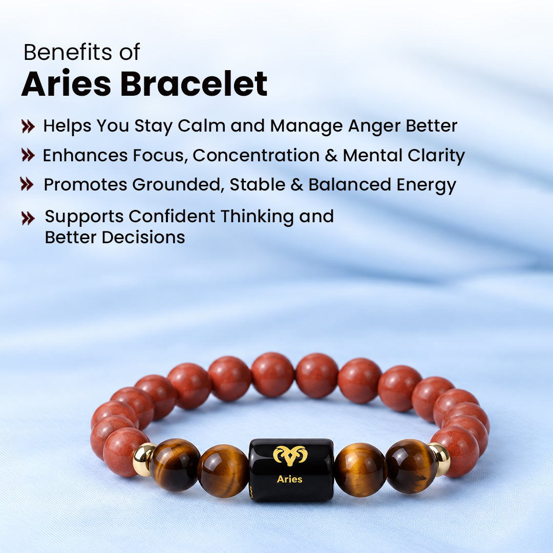 Aries (मेष राशि) Zodiac Red Jasper & Tiger Eye Bracelet
