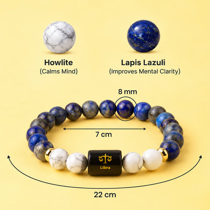Libra (तुला राशि) Zodiac Lapis Lazuli & Howlite Bracelet