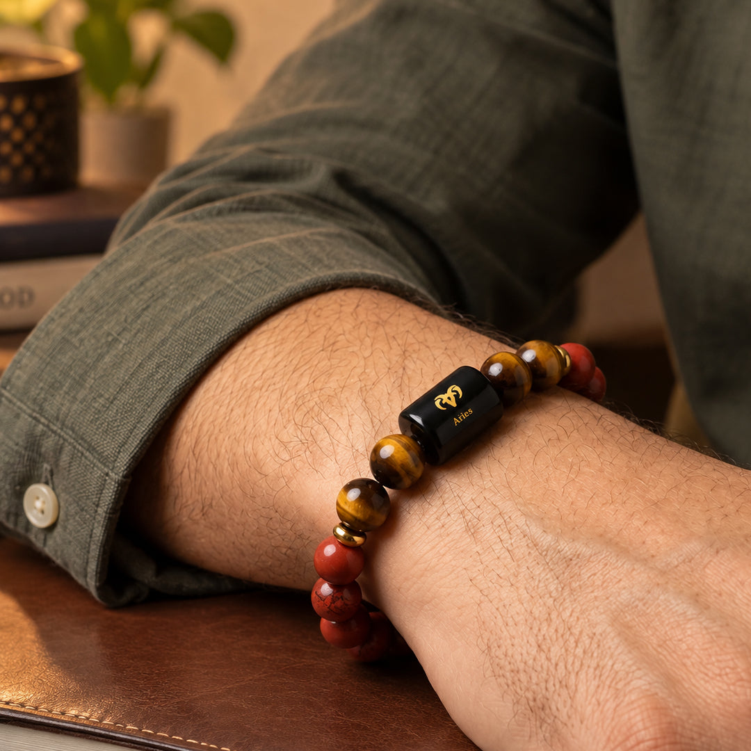Aries (मेष राशि) Zodiac Red Jasper & Tiger Eye Bracelet