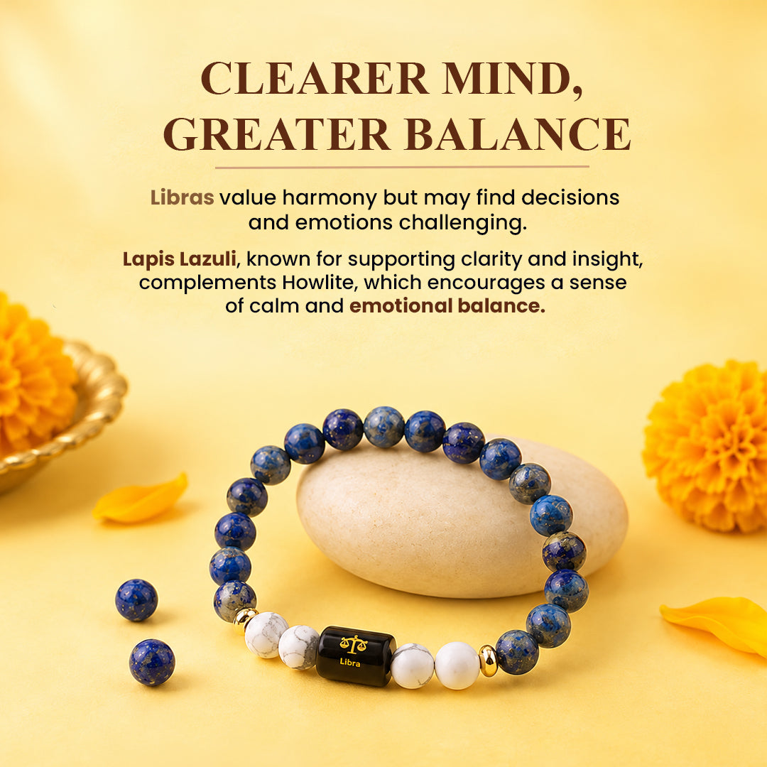 Libra (तुला राशि) Zodiac Lapis Lazuli & Howlite Bracelet