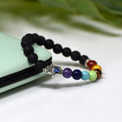 Chakra Lava Hamsa Crystal Bracelet