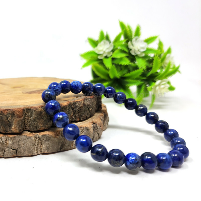 Black leather bracelet with Lapis Lazuli stones -