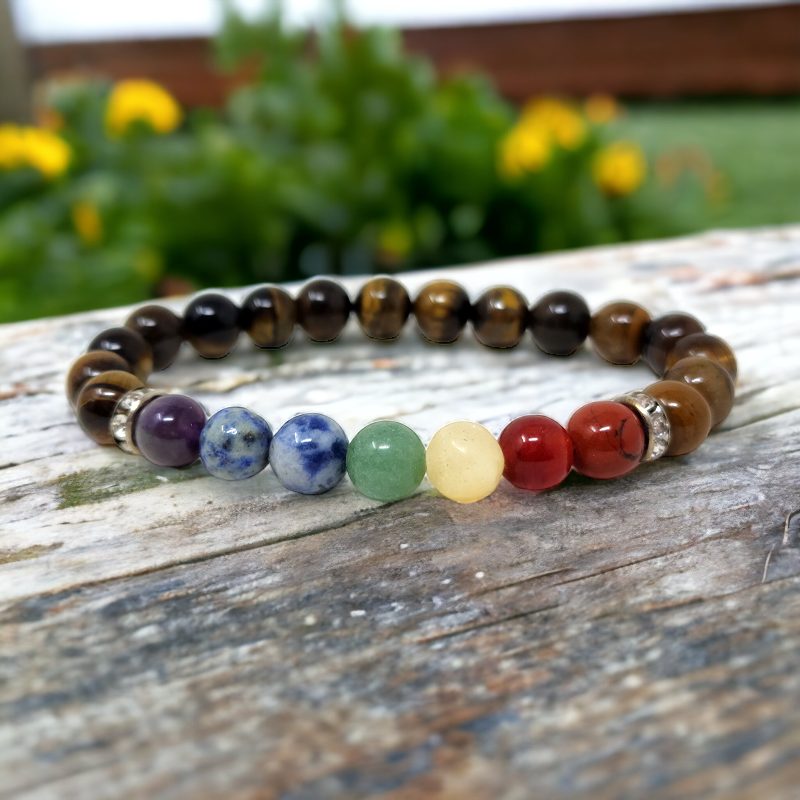 Seven Chakra Bracelet with White Agate Beads – MADE Art Boutique