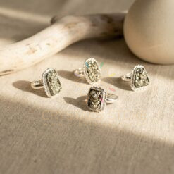 Natural Pyrite Crystal Ring For Energy of Abundance and Protection (Certified)