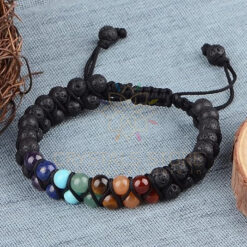 Seven Chakra Lava Double Layer Stone Bracelet